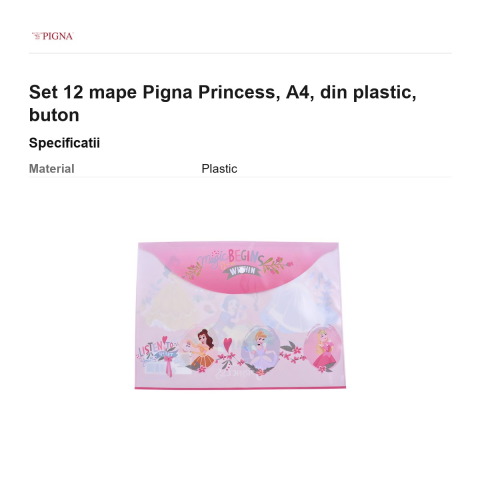 Set 12 mape Pigna Princess, A4, din plastic, buton [2]