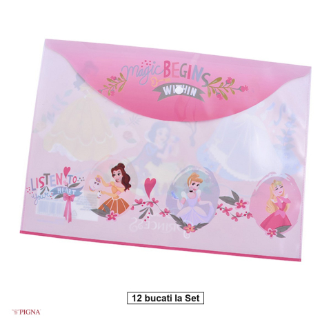 Birotica papetarie - Set 12 mape Pigna Princess, A4, din plastic, buton