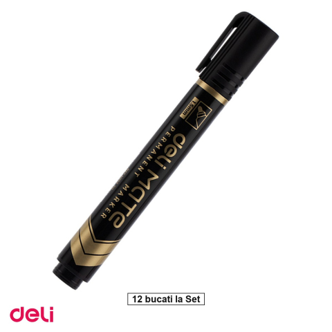 Set 12 markere cu varf rotund de 1.5 mm, Deli, permanent, mate, scris negru [0]