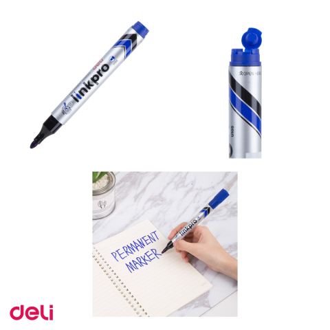 Set 12 markere cu varf rotund de 2 mm, Deli, permanent reincarcabil, scris albastru [3]