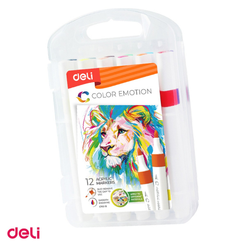 Handmade Creativ si Hobby - Set 12 markere cu varf rotund, Deli, acrilice culori color emotion