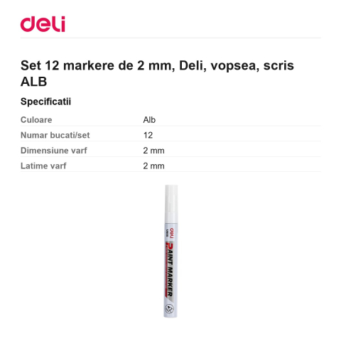 Set 12 markere de 2 mm, Deli, vopsea, scris ALB [2]