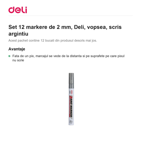 Set 12 markere de 2 mm, Deli, vopsea, scris argintiu [1]