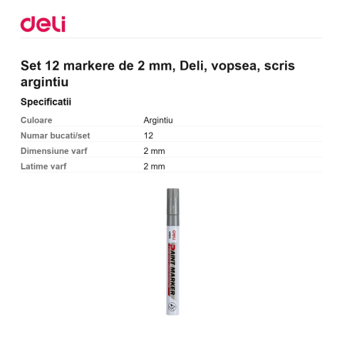 Set 12 markere de 2 mm, Deli, vopsea, scris argintiu [2]