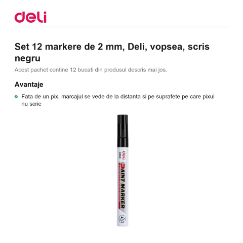 Set 12 markere de 2 mm, Deli, vopsea, scris negru [1]
