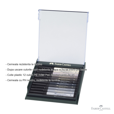 Set 12 markere Faber-Castell Pitt Artist Pen Brush, nuante de gri, pentru schite si ilustratie [1]