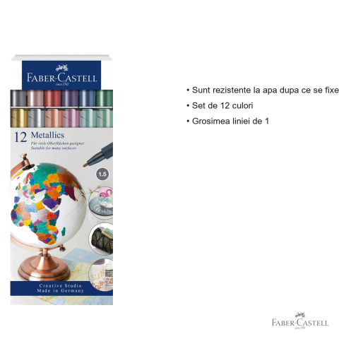 Set 12 markere metalice Faber-Castell, efect metalic nobil, pentru suprafete inchise si lucioase [2]