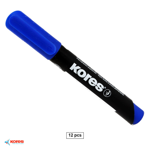 Marker permanent - Set 12 markere permanente albastre Kores, varf tesit, uscare rapida, pentru orice suprafata