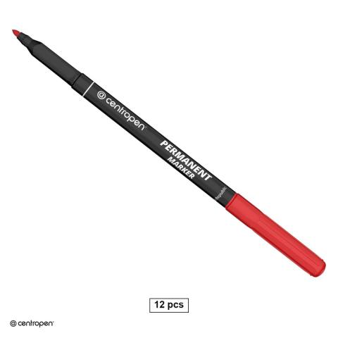 Marker permanent - Set 12 markere permanente Centropen 2536, varf rotund 1 mm, cerneala rosie