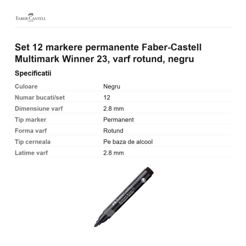 Set 12 markere permanente Faber-Castell Multimark Winner 23, varf rotund, negru [2]