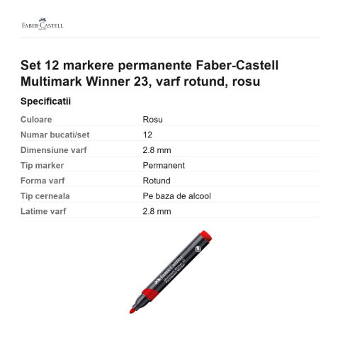 Set 12 markere permanente Faber-Castell Multimark Winner 23, varf rotund, rosu [2]