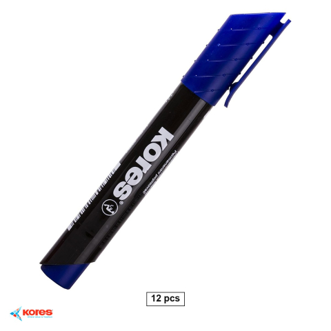 Marker permanent - Set 12 markere permanente Kores Eco, varf rotund 3 mm, cerneala albastra