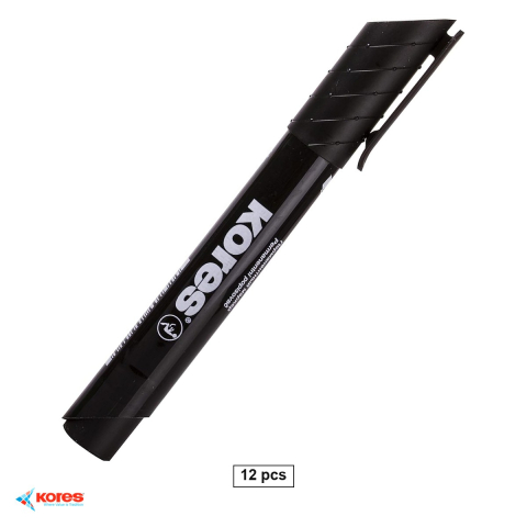 Marker permanent - Set 12 markere permanente Kores Eco, varf rotund 3 mm, cerneala neagra