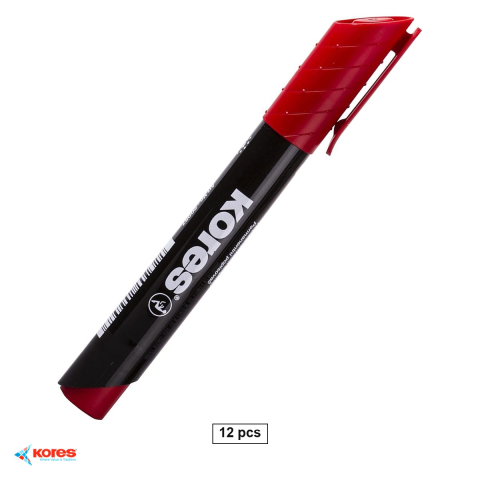 Marker permanent - Set 12 markere permanente Kores Eco, varf rotund 3 mm, cerneala rosie