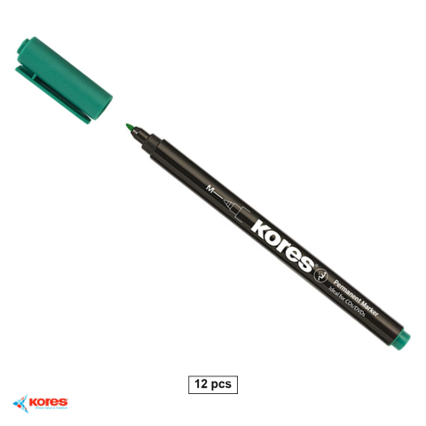 Marker permanent - Set 12 markere permanente Kores pentru CD/DVD, varf rotund 1.0mm, culoare verde, uscare rapida