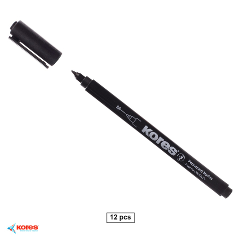 Marker permanent - Set 12 markere permanente Kores pentru CD/DVD, varf rotund 1.0mm, negre, uscare rapida