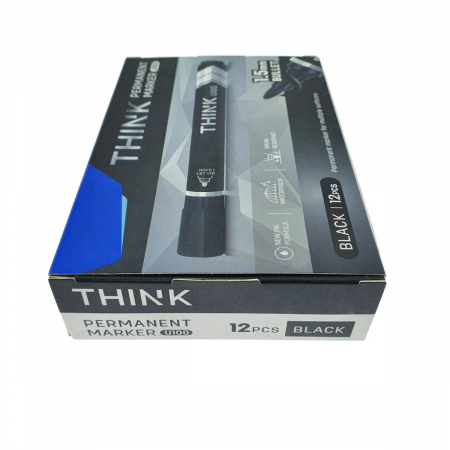 Set 12 markere permanente negre, THINK U100, cu varf rotund 1.5MM, pentru scris pe orice suprafata [4]