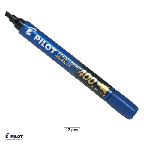 Marker permanent - Set 12 markere permanente Pilot P400, varf tesit 4 mm, cerneala albastra