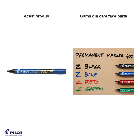 Set 12 markere permanente Pilot P400, varf tesit 4 mm, cerneala albastra [4]