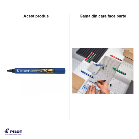 Set 12 markere permanente Pilot P400, varf tesit 4 mm, cerneala albastra [5]