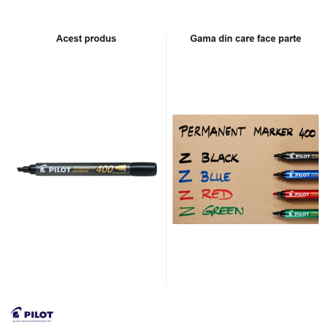 Set 12 markere permanente Pilot P400, varf tesit 4 mm, cerneala neagra [4]