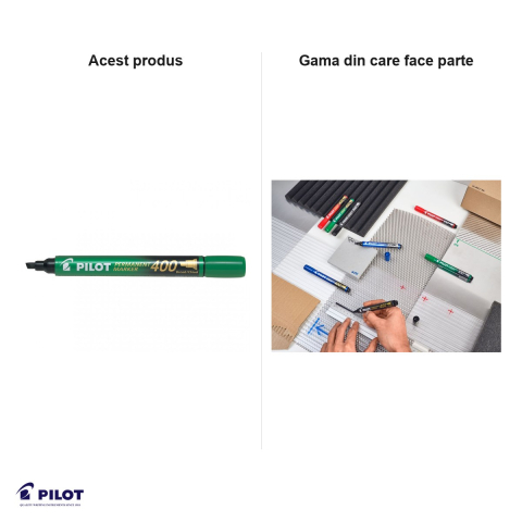 Set 12 markere permanente Pilot P400, varf tesit 4 mm, cerneala verde [5]