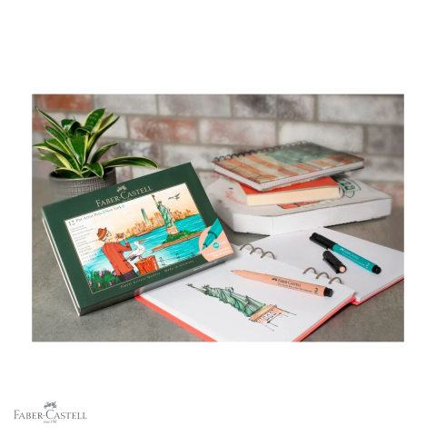Set 12 markere Pitt Artist Pen Faber-Castell, varf pensula flexibil, editie Cities New York, pentru ilustratie si arta [3]