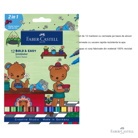 Set 12 markere sketch cu 2 capete Faber-Castell Goldfaber Bold and Easy II, cerneala alcool, pentru desen si schite [2]