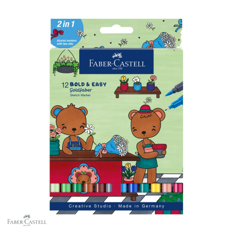 Markere si instrumente de desen artistic - Set 12 markere sketch cu 2 capete Faber-Castell Goldfaber Bold and Easy II, cerneala alcool, pentru desen si schite