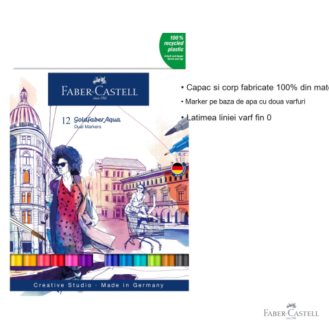 Set 12 markere solubile cu 2 capete Faber-Castell Goldfaber, varf pensula si varf fin, pentru desen si ilustratie [2]