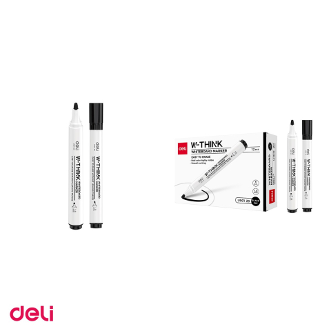 Set 12 markere whiteboard Deli, varf rotund 2 mm, cerneala neagra [3]