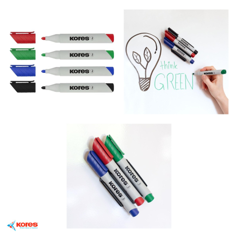 Set 12 markere whiteboard Kores Eco, varf 3mm, negru, uscare rapida [3]