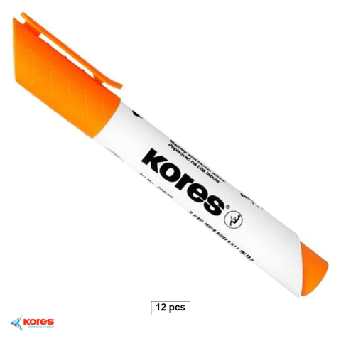 Accesorii prezentare - Set 12 markere whiteboard Kores, varf rotund 1-3 mm, cerneala portocalie, pentru tabla alba si flip chart
