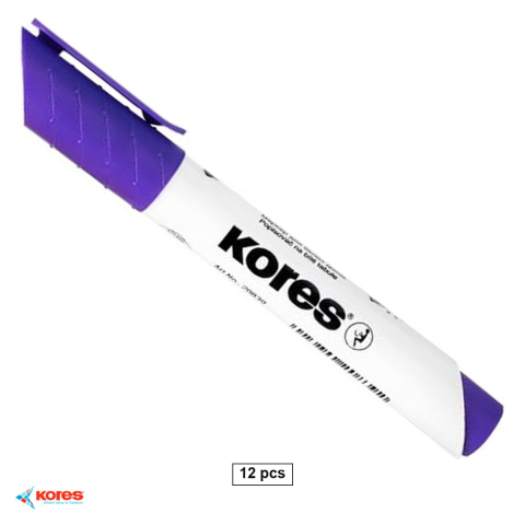 Accesorii prezentare - Set 12 markere whiteboard Kores, varf rotund 1-3 mm, cerneala violet, uscare rapida, pentru table albe si flip chart