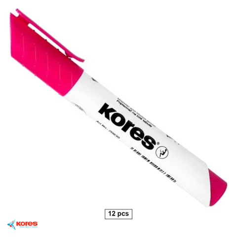 Accesorii prezentare - Set 12 markere whiteboard Kores, varf rotund 1-3 mm, culoare magenta, scriere fluida pentru table albe si flip chart
