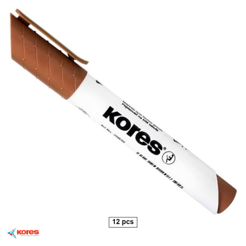Accesorii prezentare - Set 12 markere whiteboard Kores, varf rotund 1-3 mm, culoare maro, scriere fluida pentru tabla alba si flip chart