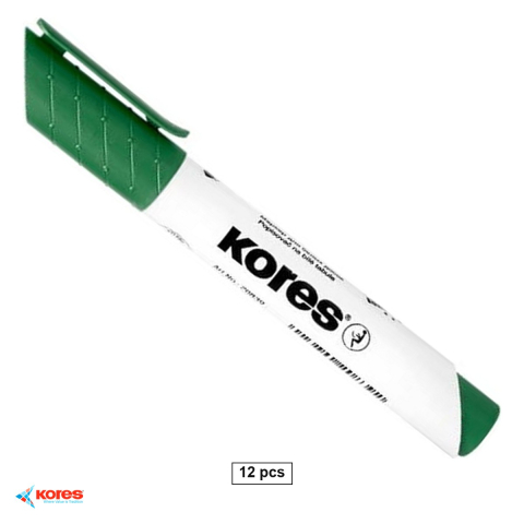 Birotica papetarie - Set 12 markere whiteboard Kores, varf rotund 3mm, cerneala verde, stergere uscata fara reziduuri