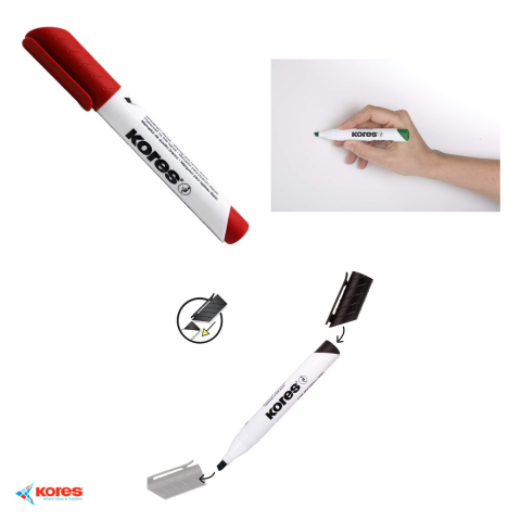 Set 12 markere whiteboard Kores, varf tesit, cerneala rosie cu uscare rapida, pentru whiteboard si flipchart [3]