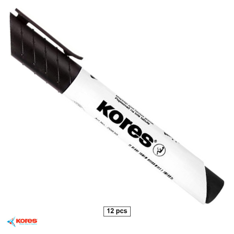 Birotica papetarie - Set 12 markere whiteboard negre Kores, varf 3mm Easy Flow, pentru whiteboard si flipchart