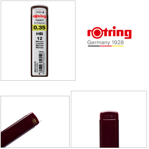 Set 12 mine creion 0.35mm HB cu Rezistenta Extra la Rupere, pentru Desen Tehnic Extrem de Precizie, in Etui Protector Rotring [2]