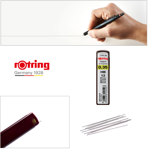 Set 12 mine creion 0.35mm HB cu Rezistenta Extra la Rupere, pentru Desen Tehnic Extrem de Precizie, in Etui Protector Rotring [4]