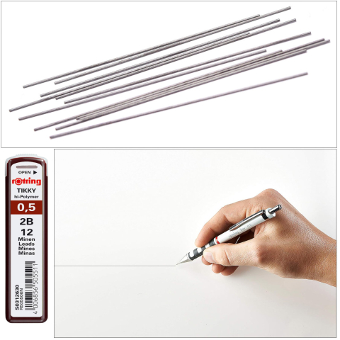 Set 12 mine creion 0.5mm 2B cu Rezistenta Extra la Rupere, pentru Desen Tehnic si Scriere, in Etui Protector Rotring [4]