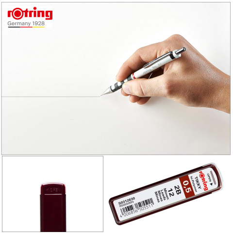 Set 12 mine creion 0.5mm 2B cu Rezistenta Extra la Rupere, pentru Desen Tehnic si Scriere, in Etui Protector Rotring [3]