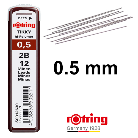 Set 12 mine creion 0.5mm 2B cu Rezistenta Extra la Rupere, pentru Desen Tehnic si Scriere, in Etui Protector Rotring [1]