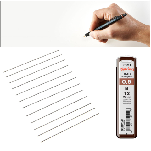 Set 12 mine creion 0.5mm B cu Rezistenta Extra la Rupere, pentru Desen Tehnic si Scriere Precisa, in Etui Protector Rotring [2]