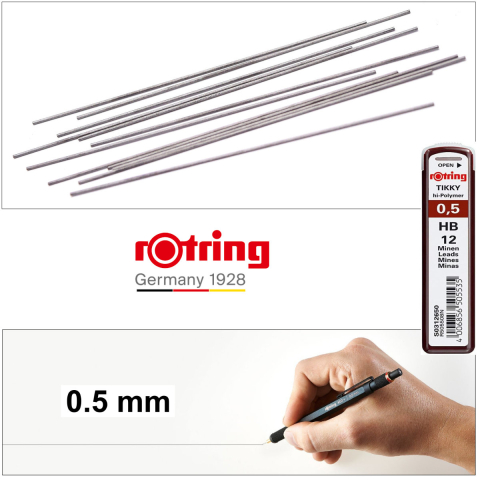 Set 12 mine creion 0.5mm HB cu Rezistenta Extra la Rupere, pentru Desen Tehnic si Scriere Precisa, in Etui Protector Rotring [4]
