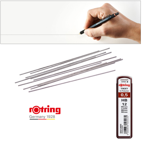 Set 12 mine creion 0.5mm HB cu Rezistenta Extra la Rupere, pentru Desen Tehnic si Scriere Precisa, in Etui Protector Rotring [3]