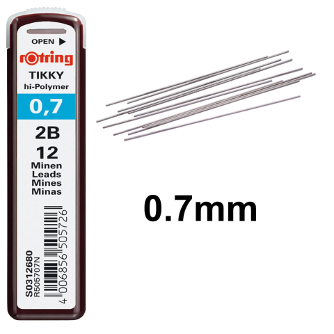 Set 12 mine creion 0.7mm 2B cu Rezistenta Extra la Rupere, pentru Desen Tehnic si Scriere Confortabila, in Etui Protector Rotring [1]