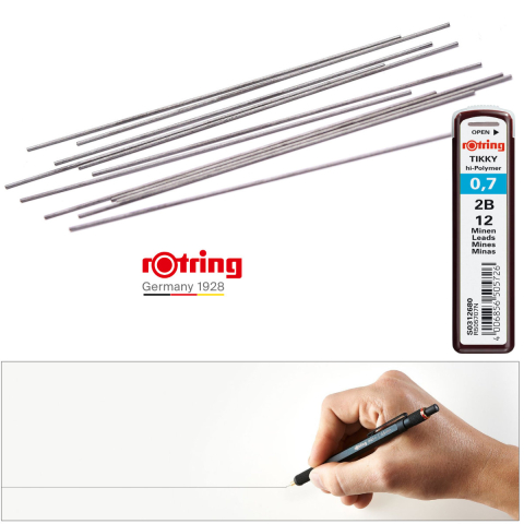 Set 12 mine creion 0.7mm 2B cu Rezistenta Extra la Rupere, pentru Desen Tehnic si Scriere Confortabila, in Etui Protector Rotring [4]