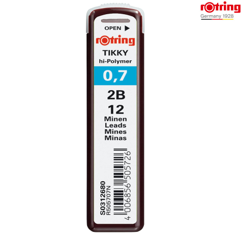 Birotica papetarie - Set 12 mine creion 0.7mm 2B cu Rezistenta Extra la Rupere, pentru Desen Tehnic si Scriere Confortabila, in Etui Protector Rotring